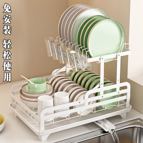 免安装厨房碗架双层沥水架碗盘碗碟置物架家用多功能碗筷收纳架子 - 图0