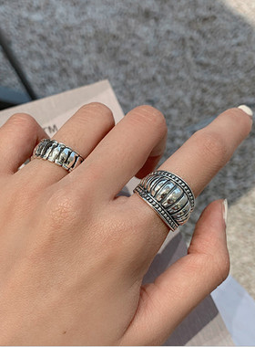 重工港风条纹开口可调节戒指环