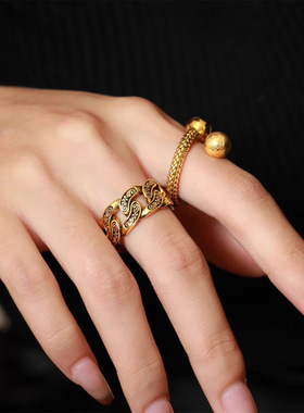 2026年新款做旧潮牌戒指男女可调节指环女嘻哈小众设计单身食指戒