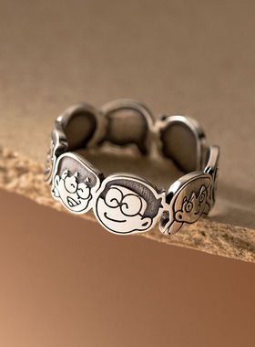 925镀银卡通哆啦A梦开口戒指