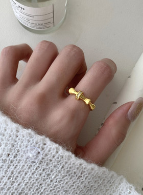 2026新款中古拉丝复古戒指女高级感带钻竹节戒指时尚轻奢小众指环