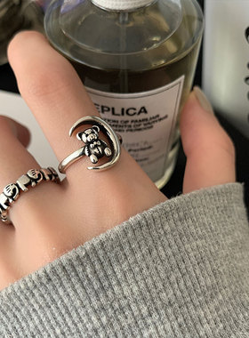 韩国东大门复古月亮小熊大象戒指ins时尚百搭高级设计感轻奢指环