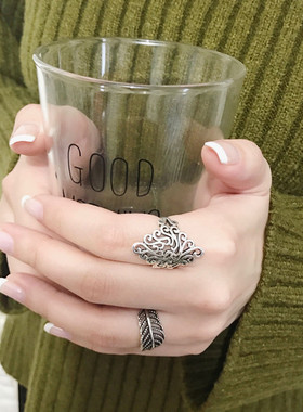 网红同款日韩风气质树叶夸张泰银