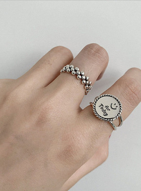 镀银时尚个性风韩国字母圆球戒指