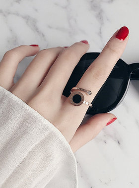 冷淡风罗马数字网红钛钢食指戒指女简约气质日韩chic潮人个性学生