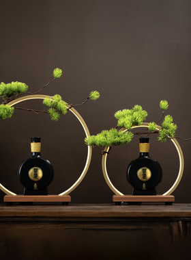 新中式led灯圈底座 发光酒架白酒洋酒红木展示架品鉴桌面摆件酒会