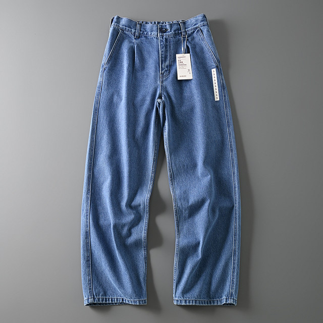 Export to island country order enzyme washed handsome stylish lace-up workwear loose straight versatile casual denim trousers