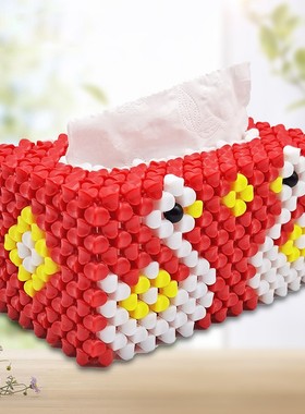 手工串珠红鸳鸯抽纸盒喜庆材料包