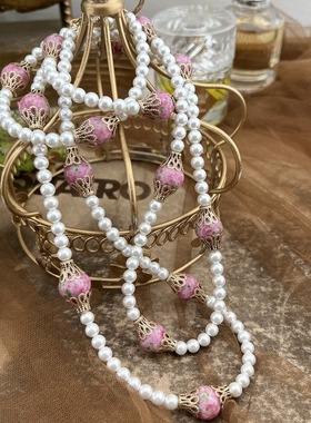 【蜜南】中古vintage简约大气款琉璃珍珠手链 粉蛙老料子长款项链