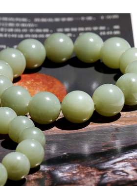 博易玉道圆珠手串且末糖青和田玉