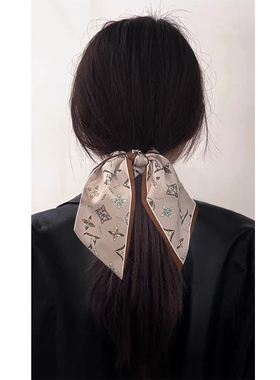 法式飘带发圈印花花纹发带头绳女扎头发气质高级感发绳蝴蝶结头饰