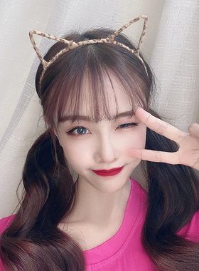 韩国可爱豹纹猫耳朵洗脸夏季发卡
