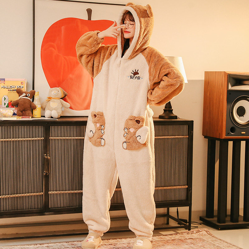 连体冬季加绒冬款可爱珊瑚绒睡衣 戴蜜睡衣/家居服套装