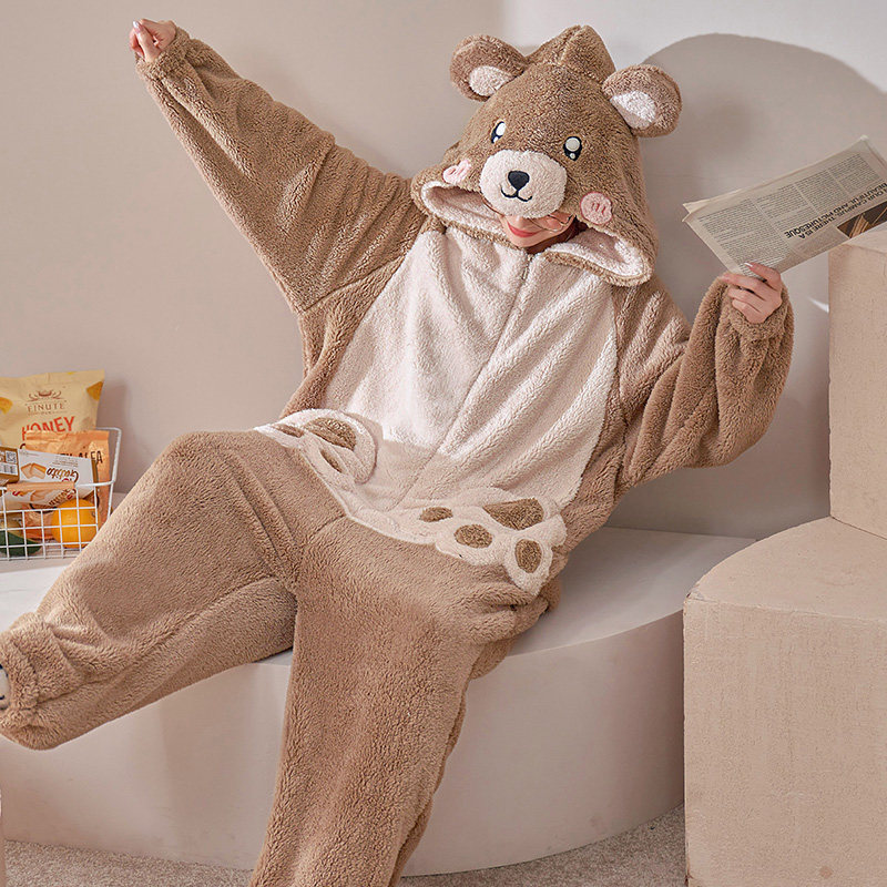 可爱小熊连体秋冬款珊瑚绒少女睡衣 戴蜜睡衣/家居服套装