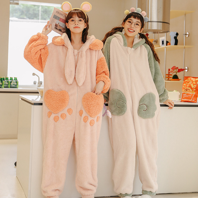 秋冬新款连体加绒冬天珊瑚绒睡衣 戴蜜睡衣/家居服套装