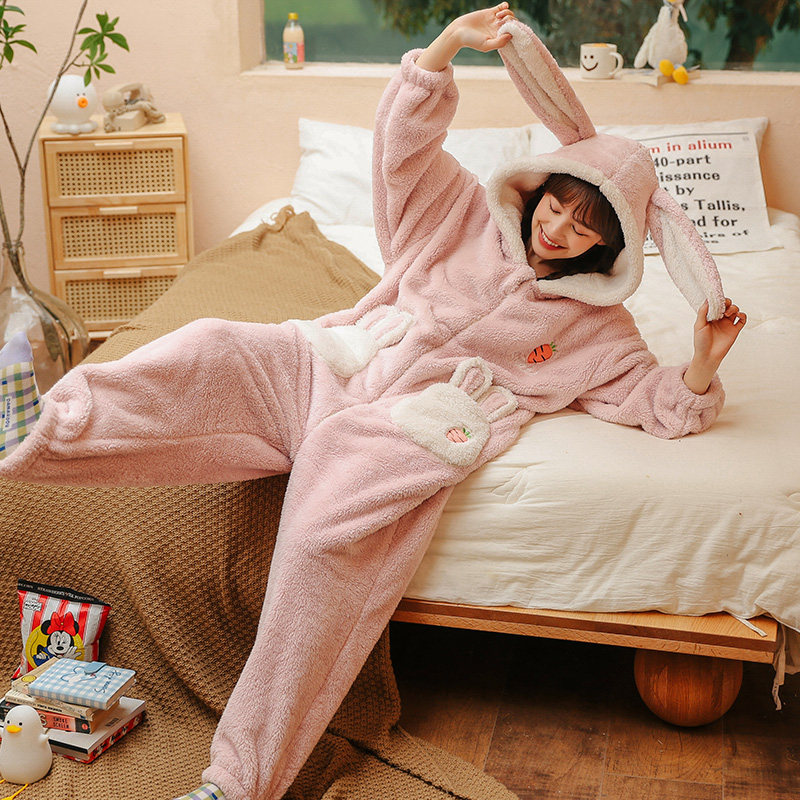 冬款加绒珊瑚绒秋冬季连体可爱睡衣 戴蜜睡衣/家居服套装