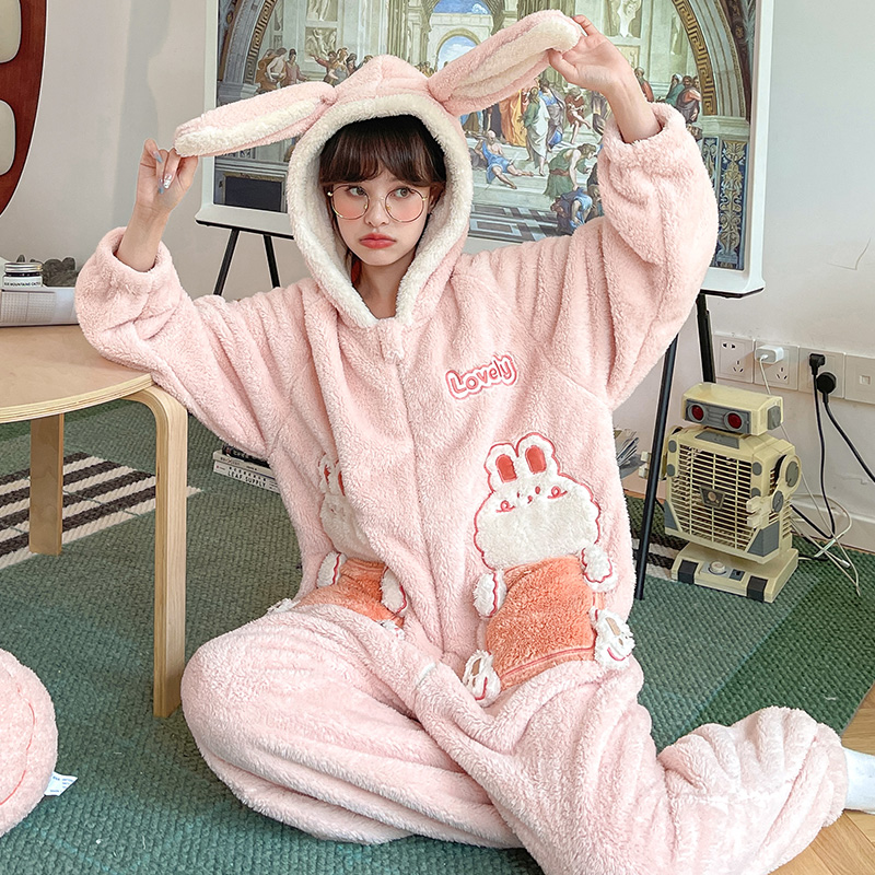2022年可爱兔子秋冬款加绒加厚睡衣 戴蜜睡衣/家居服套装