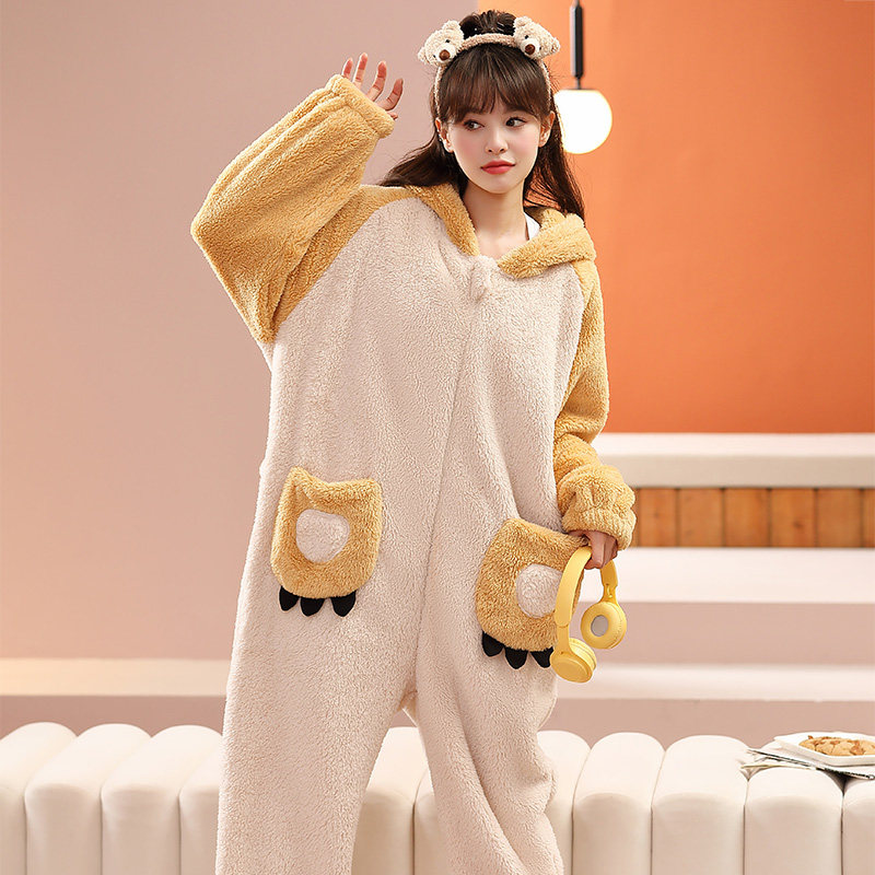可爱老虎连体冬季加绒珊瑚绒睡衣 戴蜜睡衣/家居服套装