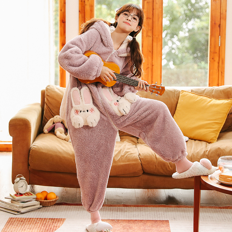 珊瑚绒连体兔秋冬季加绒甜美睡衣 戴蜜睡衣/家居服套装