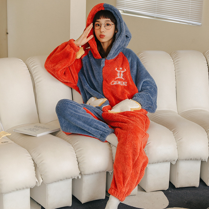 十二星座秋冬季珊瑚绒加绒天睡衣 戴蜜睡衣/家居服套装