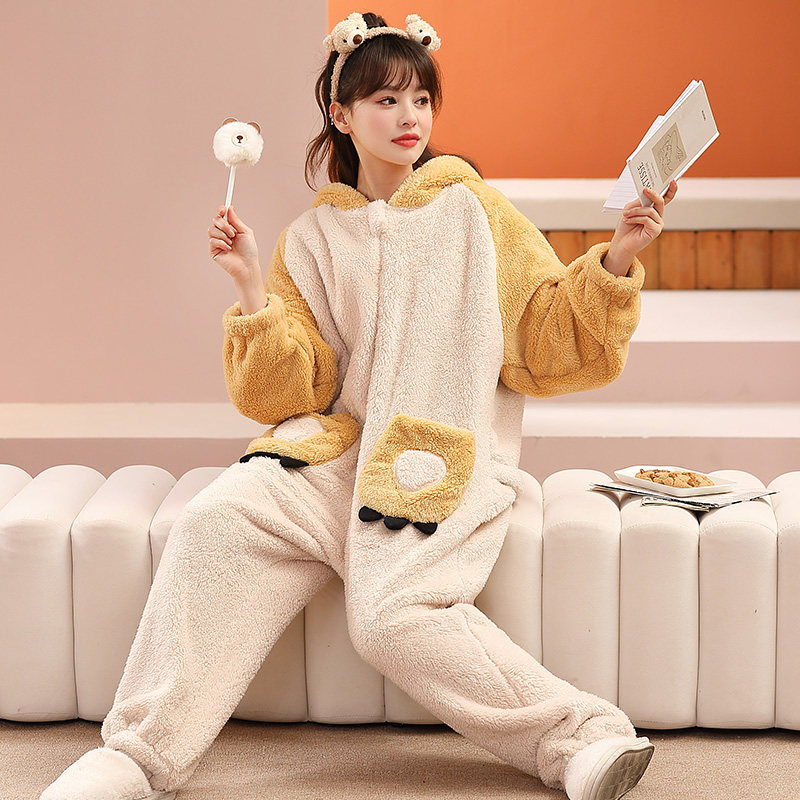 可爱老虎连体冬季加绒珊瑚绒睡衣 戴蜜睡衣/家居服套装