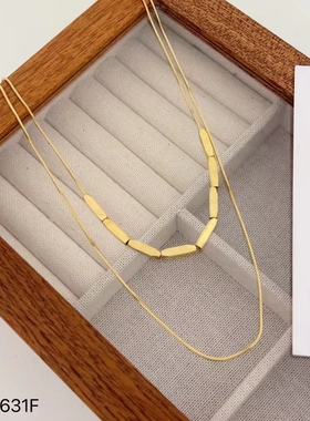 韩国小众时尚双层叠戴方块金色项链女高级感轻奢锁骨链气质颈链