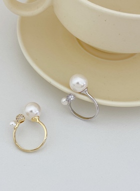 时尚个性开口珍珠戒指女