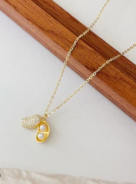 小众设计感仿珍珠好事发生吊坠s925银项链女时尚简约锁骨链颈链