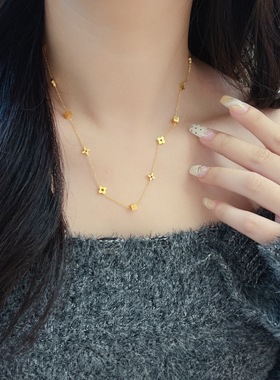 金色四叶草花朵方形串珠