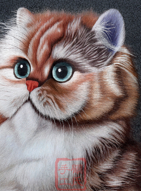 55*55顾氏刺绣猫咪图纯手工可爱小胖猫 宠物猫咪 装饰刺绣挂画