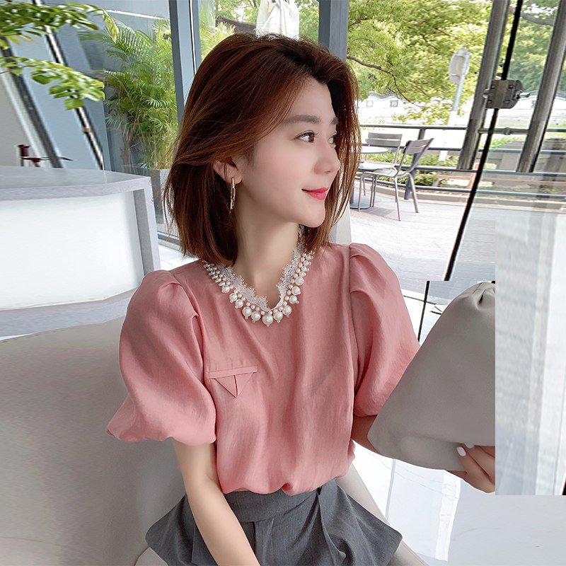 欧洲站2020短袖上衣 梵莉思女装蕾丝衫/雪纺衫