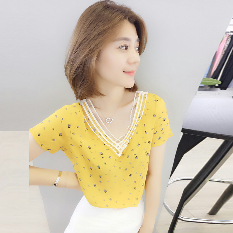 欧洲站2020新款夏时尚气质雪纺衫 梵莉思女装蕾丝衫/雪纺衫