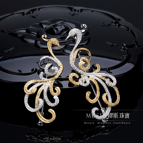 18K白金黄金凤凰胸针黄钻 女款镶嵌钻石胸针 珠光宝气同款吊坠 - 图0