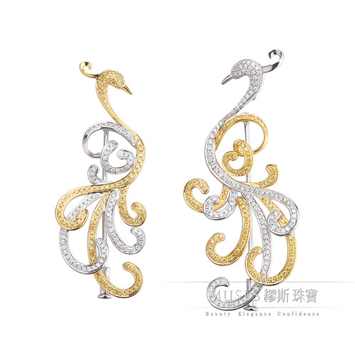 18K白金黄金凤凰胸针黄钻 女款镶嵌钻石胸针 珠光宝气同款吊坠 - 图3