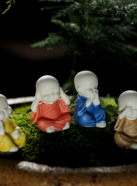 陶瓷中式茶室盆景摆件四不小和尚