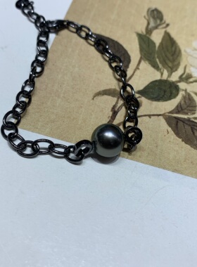 挪威的森林 大溪地黑珍珠925银乌金手链男女款