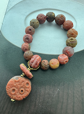 地表系红 南红共生矿陨石珠型手串