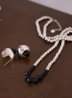 勒勒尔S925银黑曜石银珠女百搭