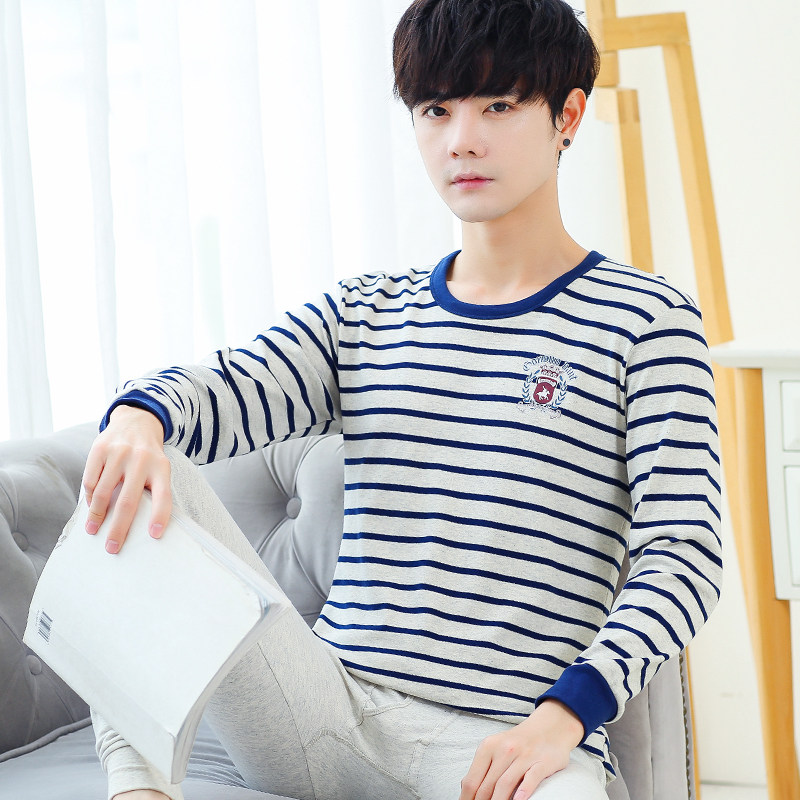 青少年秋衣秋裤套装纯棉男士内衣保暖大童全棉初中高中学生棉毛衫