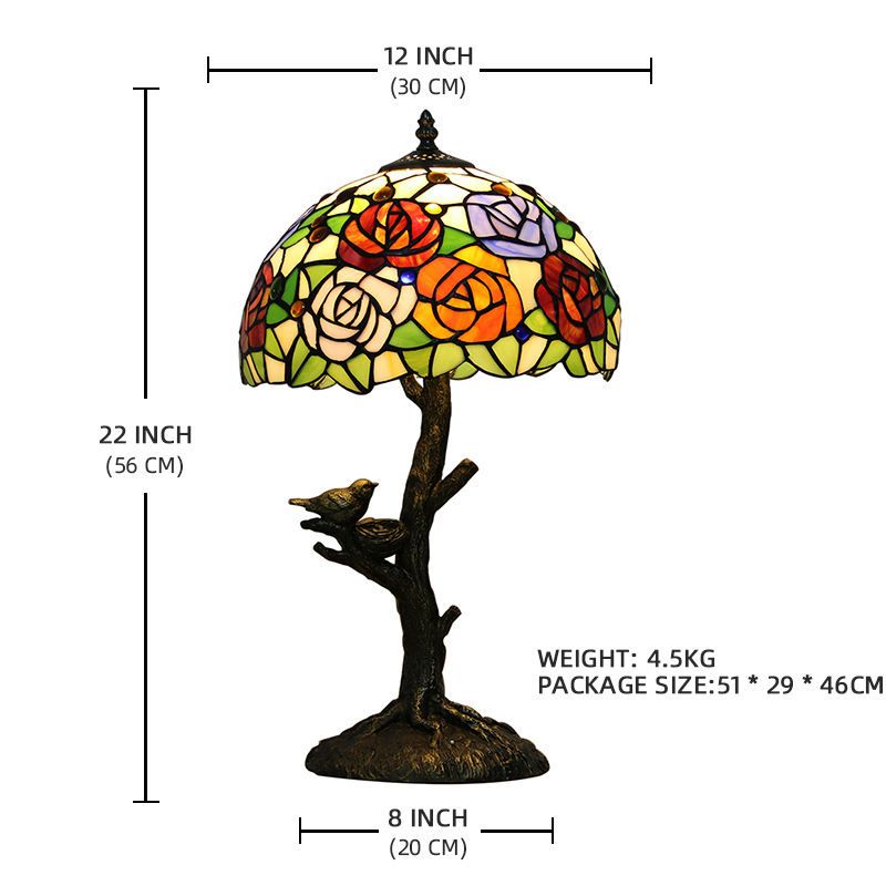 汇璟蒂凡尼灯玫瑰小鸟台灯玻璃艺术创意台灯客厅卧室床头网红灯饰 - 图3