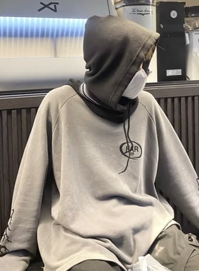 uc锯齿帽头套黑色摇粒绒高街刺绣小众帽子围脖一体秋冬冷帽复古款