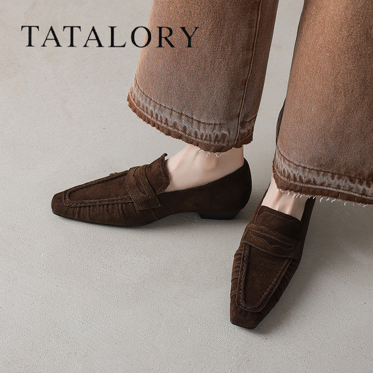 TATALORY女鞋复古绒面懒人一脚蹬平底乐福鞋女通勤气质百搭单鞋女,淘宝优惠券,粉丝福利购,淘宝优惠卷