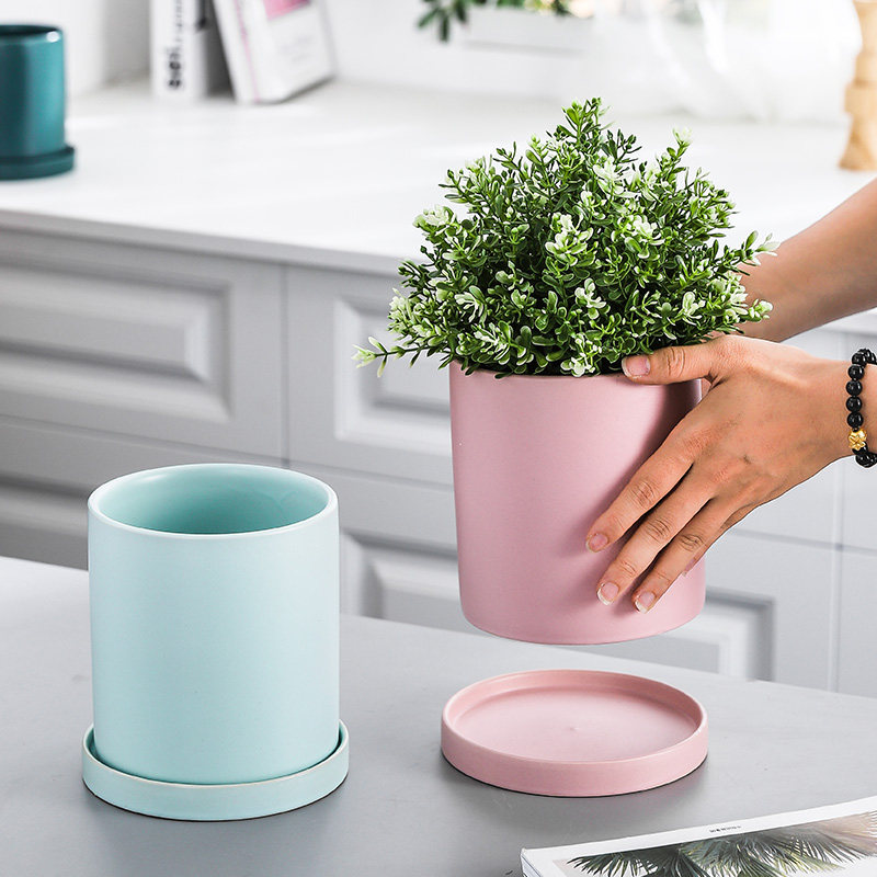 陶瓷花盆带托盘ins轻奢北欧简约现代风格蝴蝶兰绿植多肉绿萝花卉 北欧花盆之家 淘优券