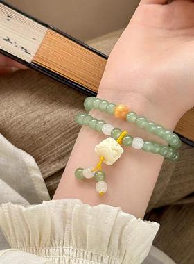玻璃手链 新中式醒狮双层叠戴串珠手链 女简约显白手串古风手饰