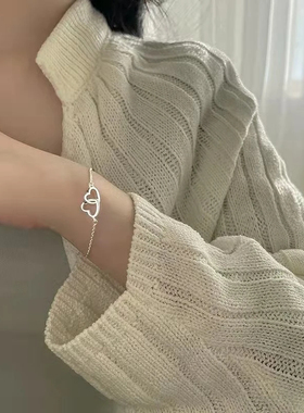 合金手链 韩版镂空桃心双心形女冷淡风简约小众款轻巧爱心手链