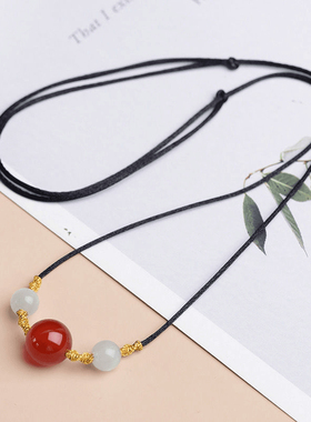 项链吊坠送妈妈相思豆红玛瑙项链转运珠情侣手工挂绳珠子七夕女友