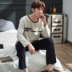 Bộ đồ ngủ nam cotton dài tay mùa xuân và mùa thu thanh niên giản dị mùa hè XL thể thao nhà cotton phù hợp với phiên bản Hàn Quốc - Bộ Pajama quần áo ngủ nữ Bộ Pajama