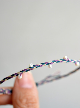 冷淡风森系珍珠碎花手绳手工编制