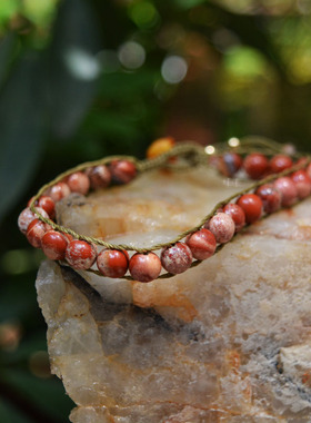 旧识　复古森系手工自制　玛瑙蜜蜡编织手链手绳女　天然石　简约