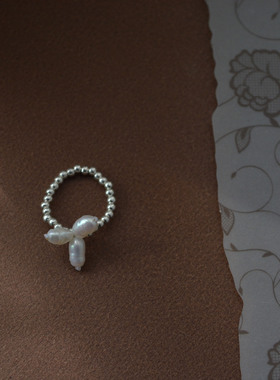 keshi 珍珠串珠戒 手工戒指指环925银戒指设计感夸张甜美小众复古